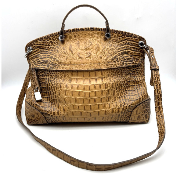 FURLA Piper Cartella Tan Croc Embossed Leather Large Tote...